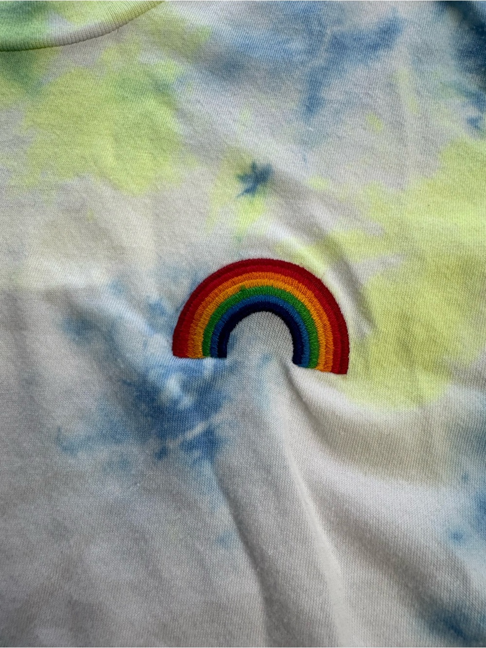Aviator Nation Women Sz M Blue Green Tie Dye Rainbow Embroidered Cropped T Shirt - Picture 3 of 8